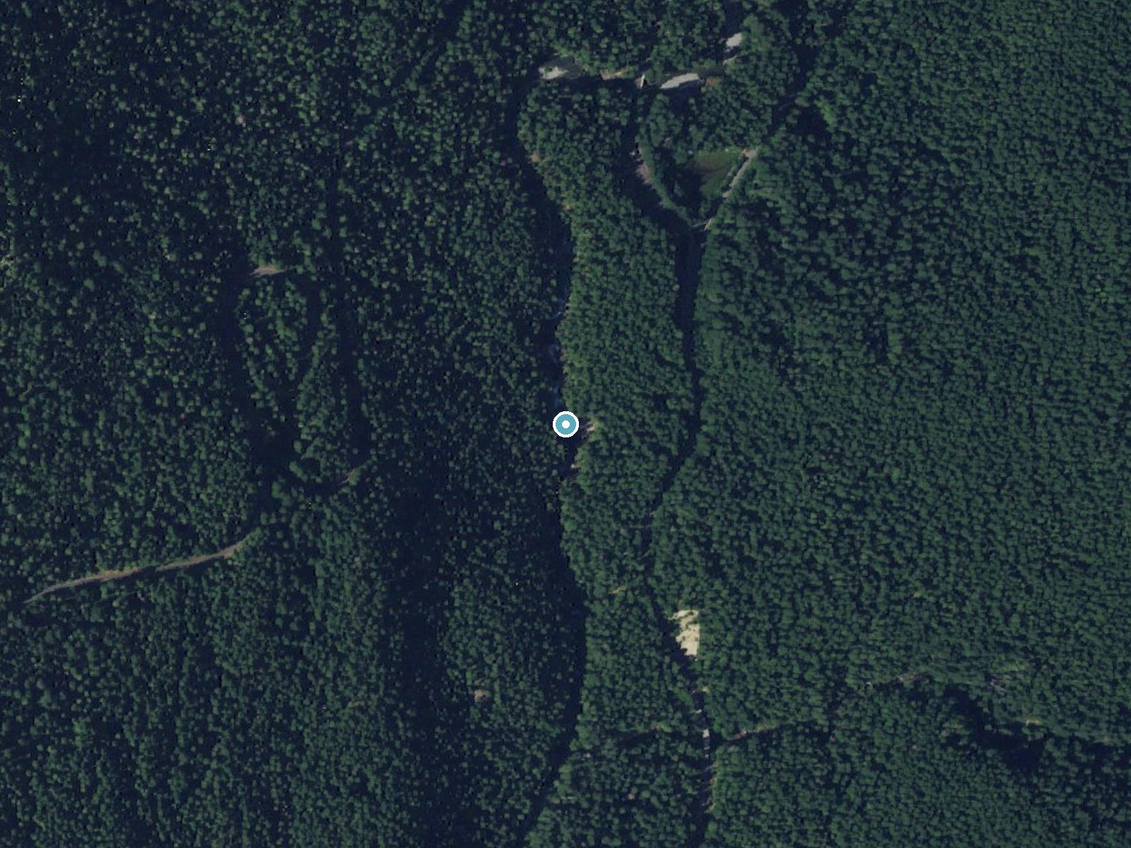 Aerial photo of the same ground around Silver Falls near Packwood, Washington, for comparison with the lidar view