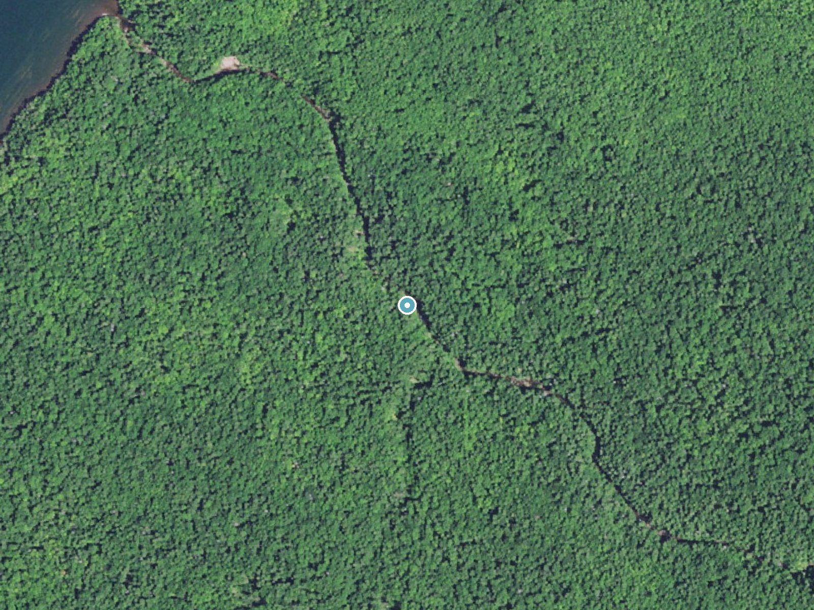 Aerial photo of the same ground around Bathtub Falls near White Pine, Michigan, for comparison with the lidar view