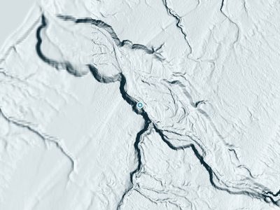 LiDAR terrain view around Bathtub Falls in Michigan, about 83 feet of drop