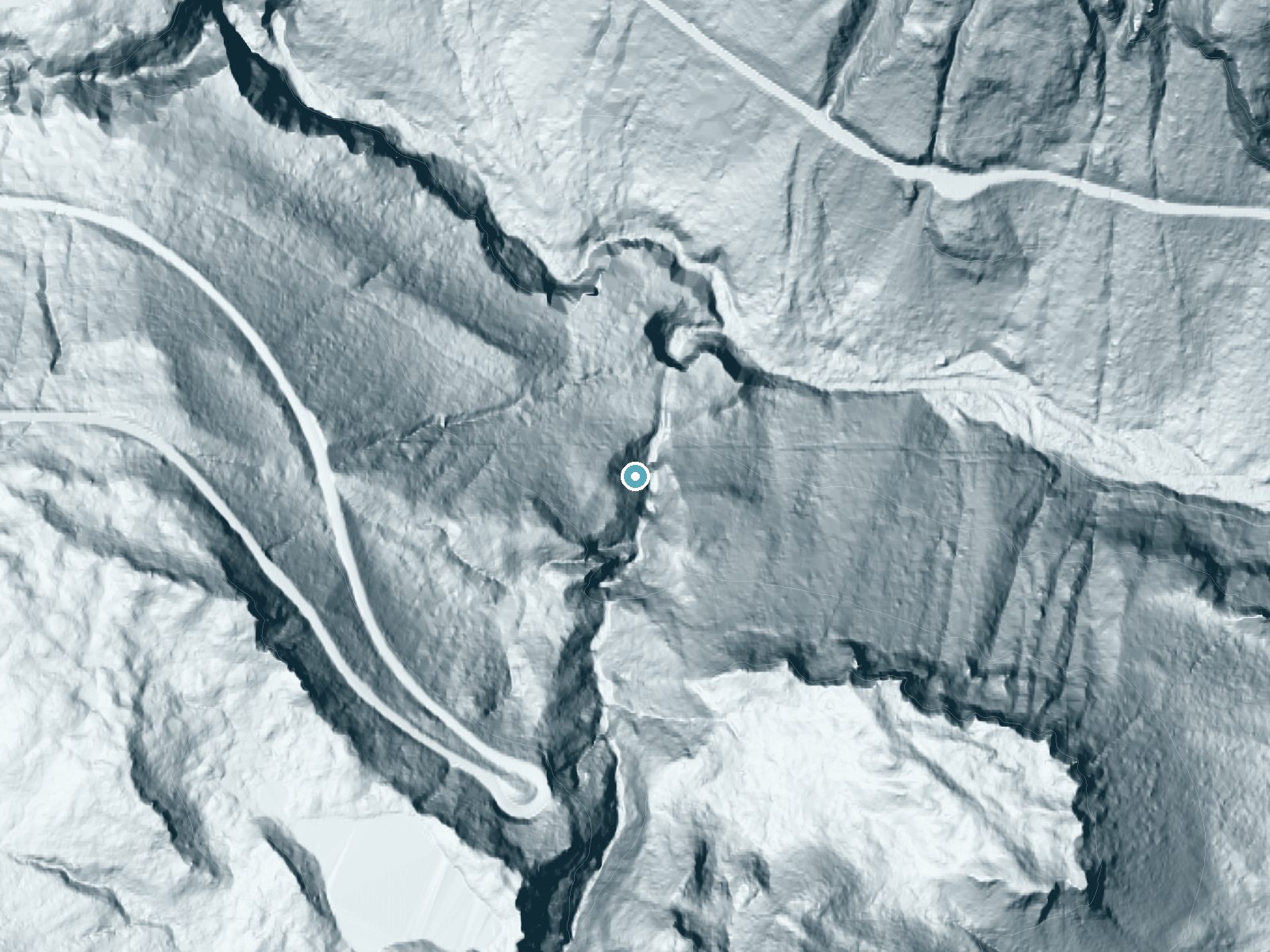 LiDAR bare-earth terrain around Martha Falls near Packwood, Washington, showing about 278 feet of drop, a steep tiered drop, facing northeast