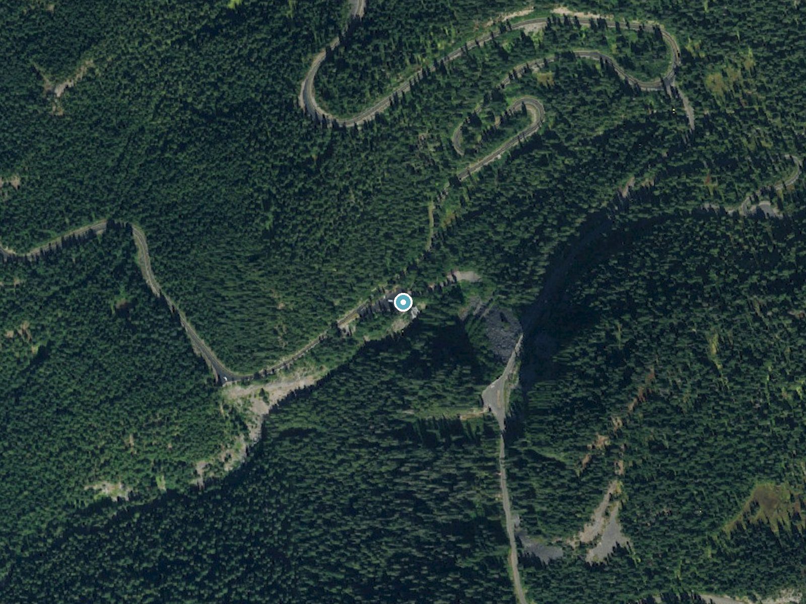 Aerial photo of the same ground around Narada Falls near Packwood, Washington, for comparison with the lidar view