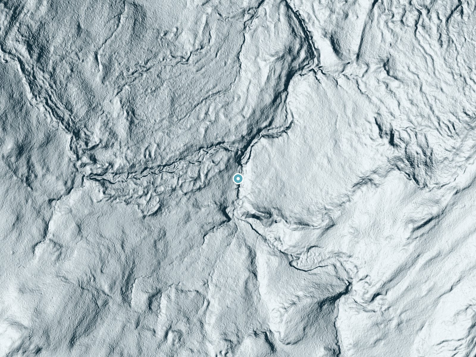 LiDAR bare-earth terrain around Trap Falls near White Pine, Michigan, showing about 55 feet of drop, a long cascade, facing northeast