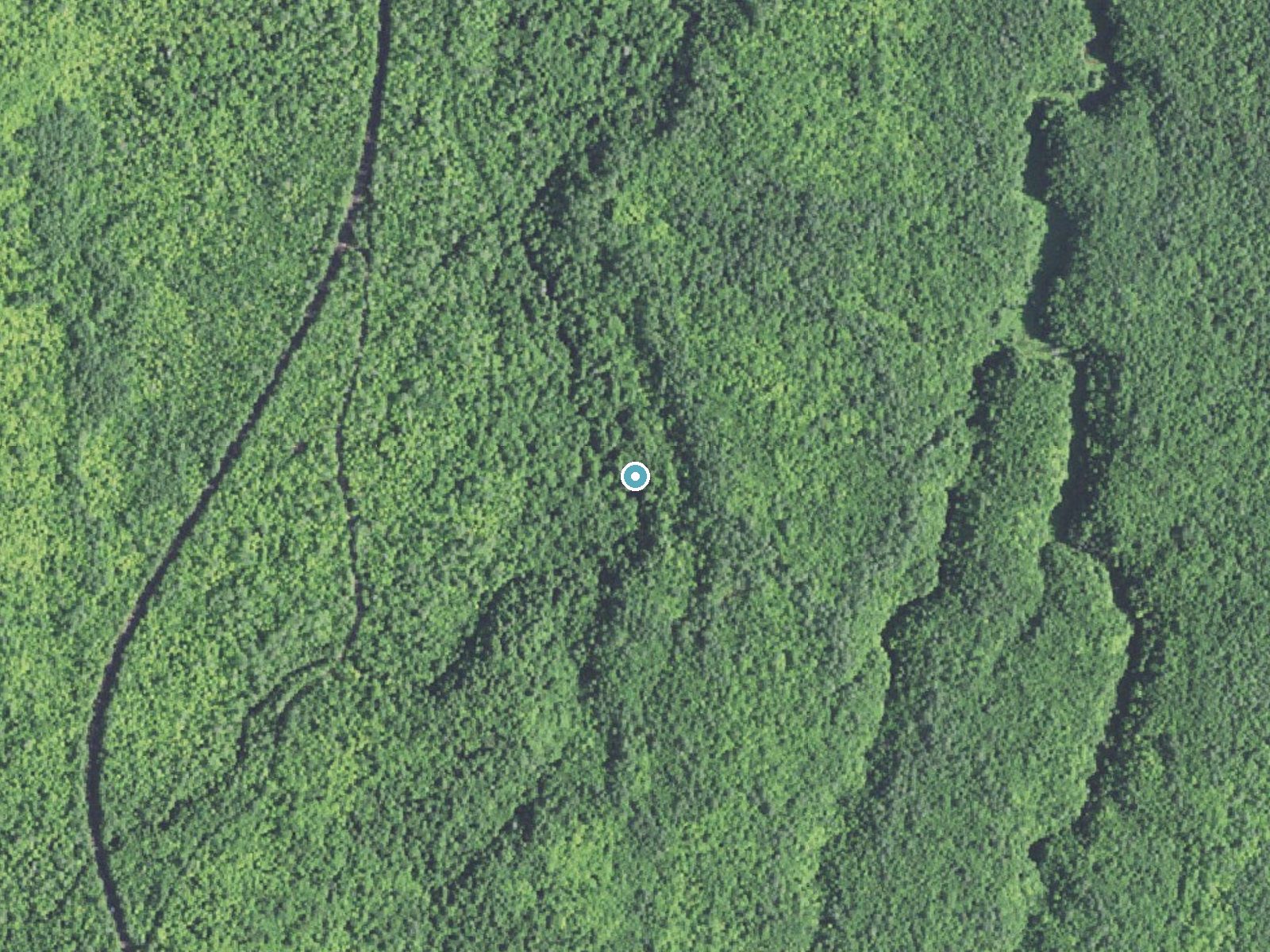 Aerial photo of the same ground around Little Union Gorge Falls near White Pine, Michigan, for comparison with the lidar view