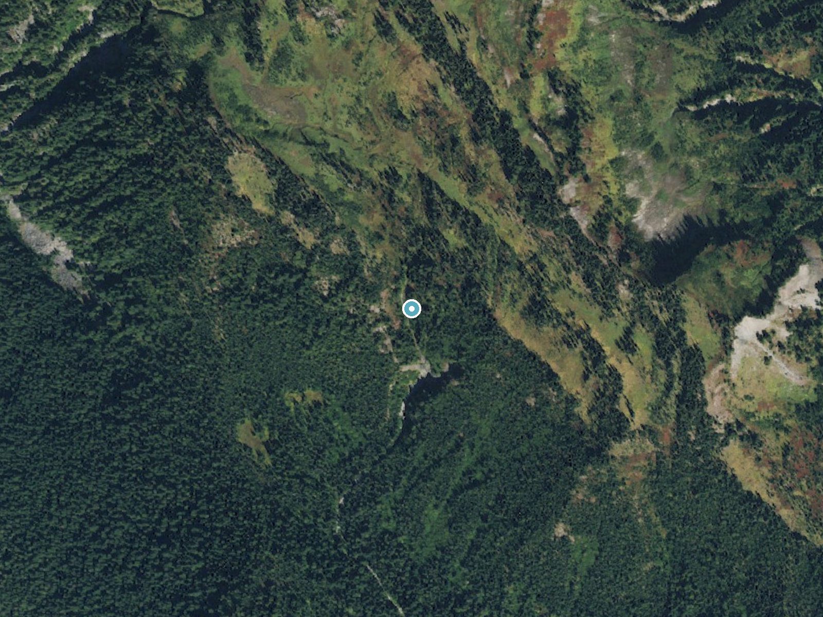 Aerial photo of the same ground around Twin Falls near Packwood, Washington, for comparison with the lidar view