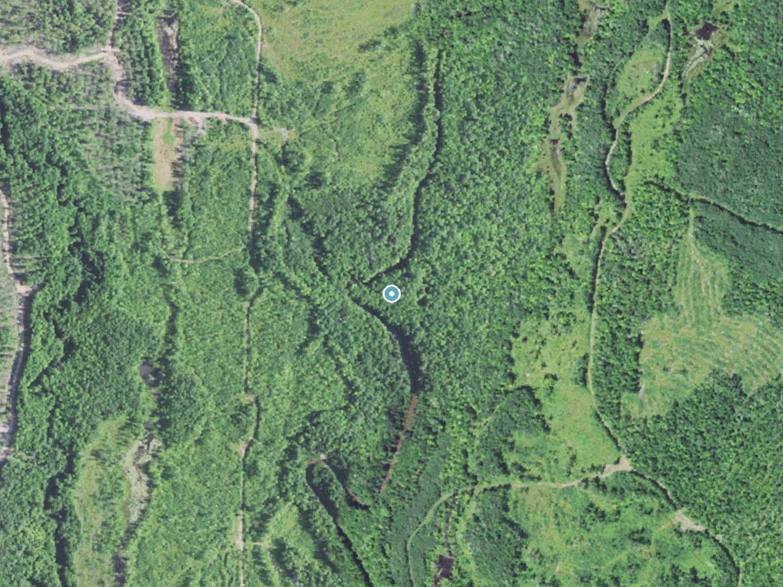 Aerial photo of the same ground around Pewabeck Falls near White Pine, Michigan, for comparison with the lidar view