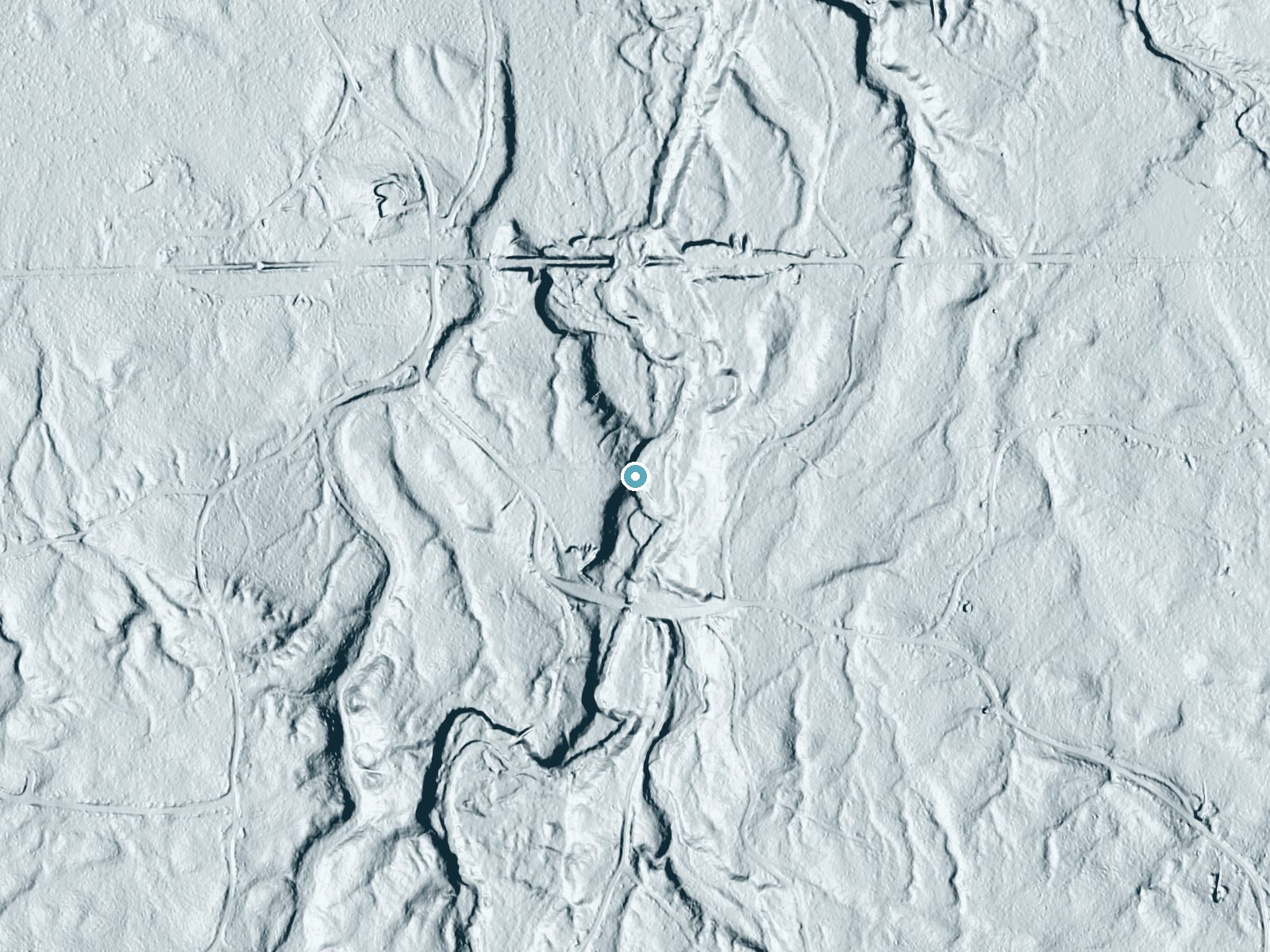 LiDAR bare-earth terrain around Lower Letherby Falls near Skanee, Michigan, showing about 44 feet of drop, a long cascade, facing east
