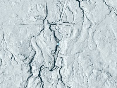 LiDAR terrain view around Lower Letherby Falls in Michigan, about 44 feet of drop