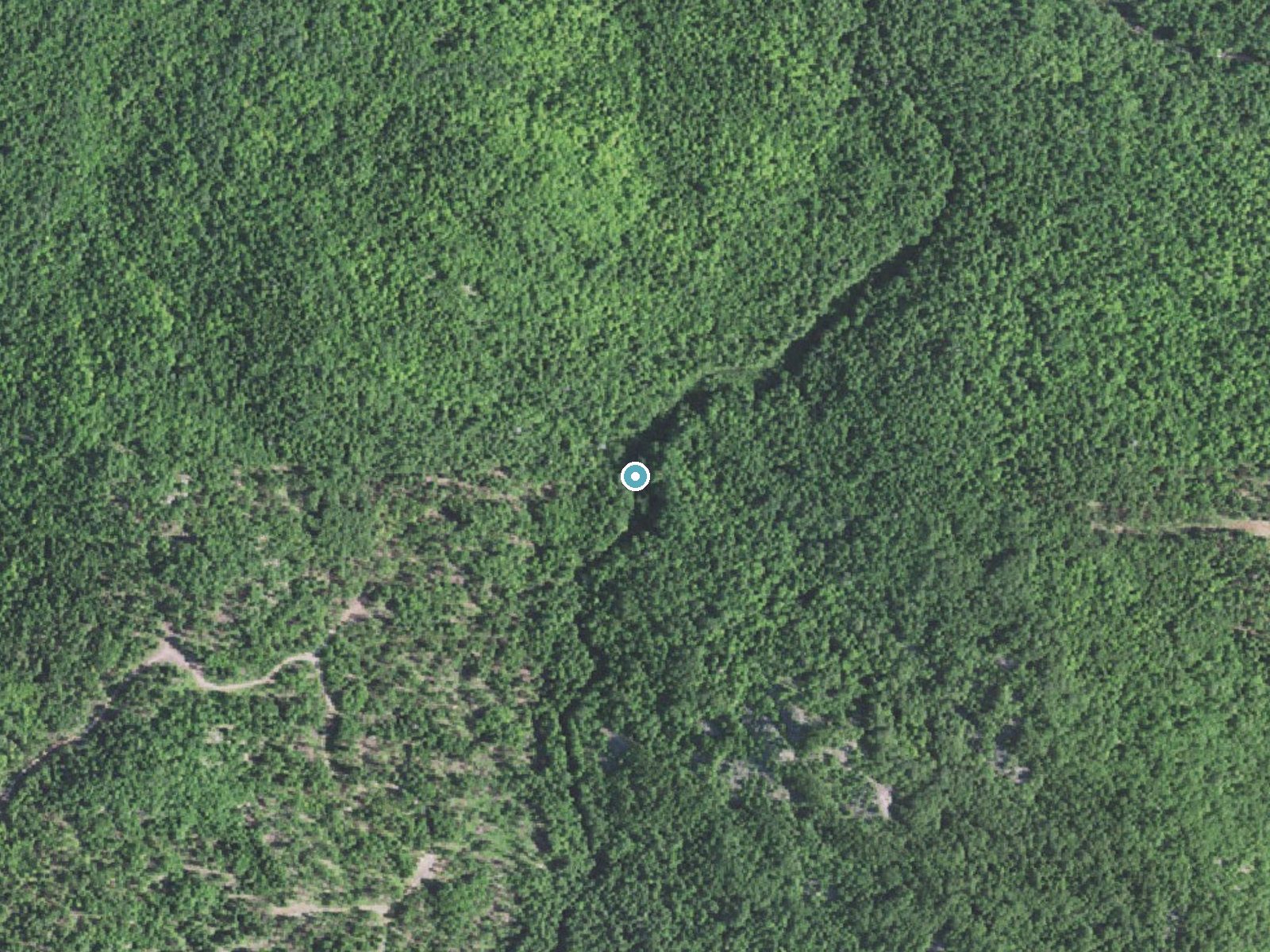 Aerial photo of the same ground around Hogback Falls near Big Bay, Michigan, for comparison with the lidar view