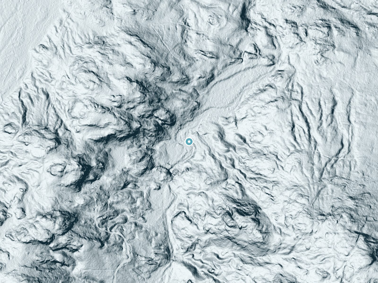 LiDAR bare-earth terrain around Hogback Falls near Big Bay, Michigan, showing about 36 feet of drop, a long cascade, facing northwest