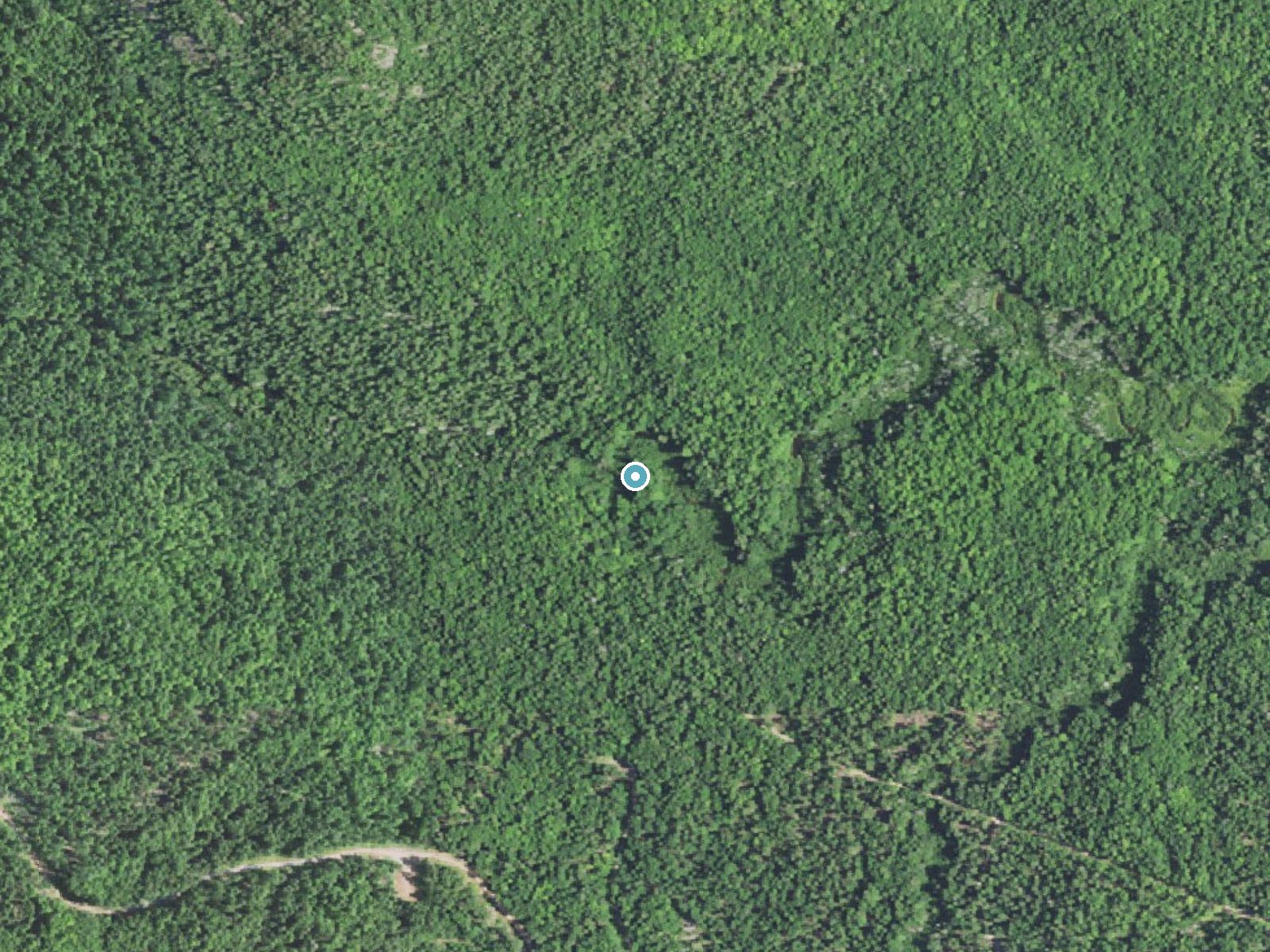 Aerial photo of the same ground around Middle Falls near Big Bay, Michigan, for comparison with the lidar view