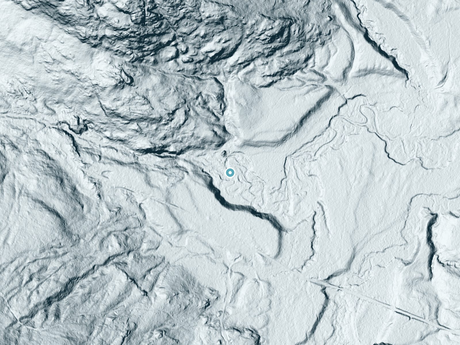 LiDAR bare-earth terrain around Middle Falls near Big Bay, Michigan, showing about 20 feet of drop
