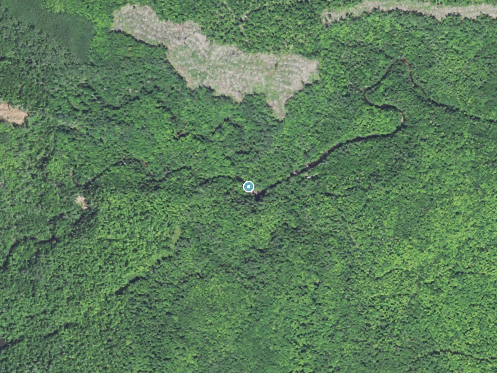 Aerial photo of the same ground around Otter Falls near Pelkie, Michigan, for comparison with the lidar view
