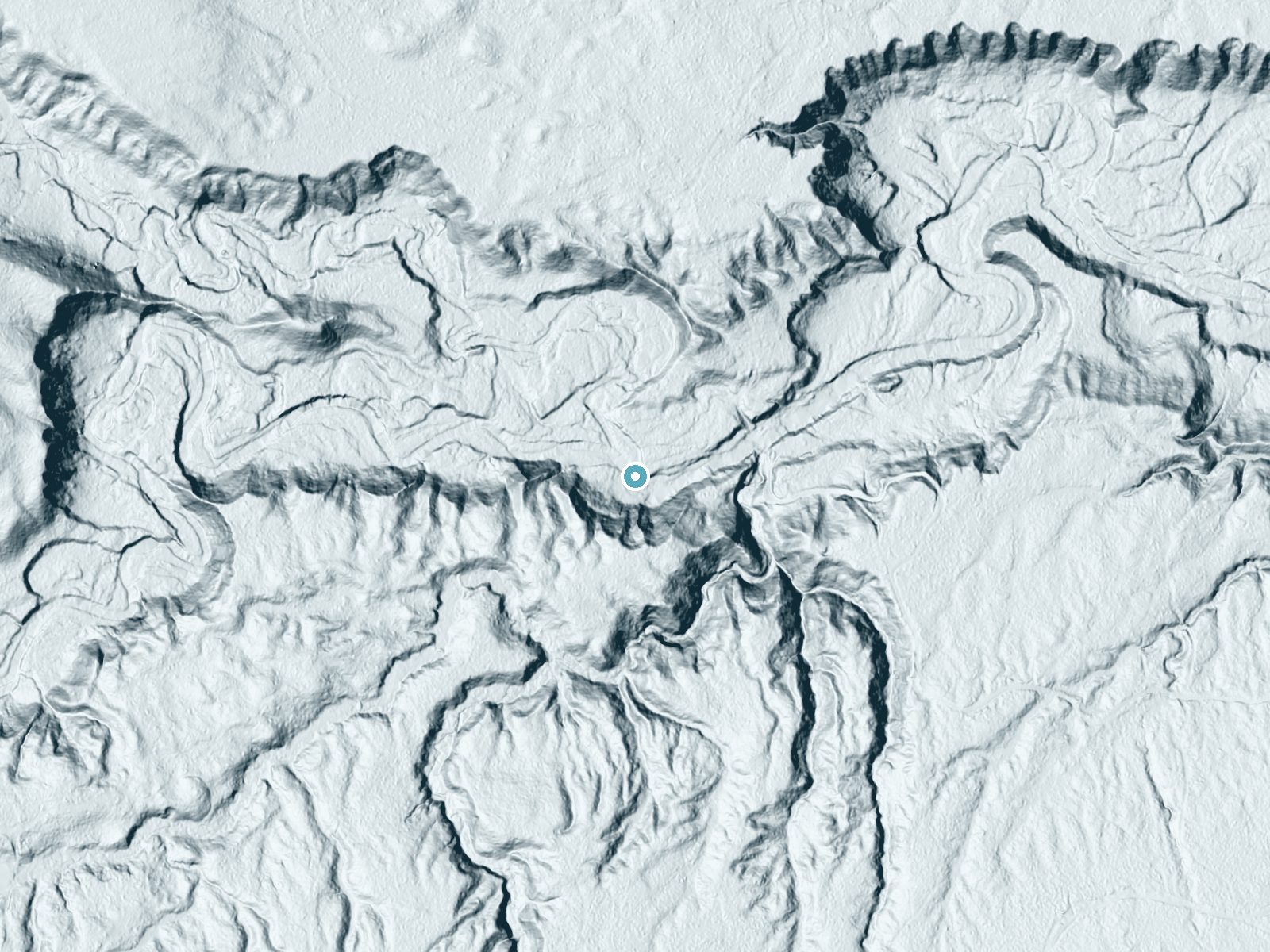 LiDAR bare-earth terrain around Otter Falls near Pelkie, Michigan, showing about 86 feet of drop, a steep tiered drop, facing north