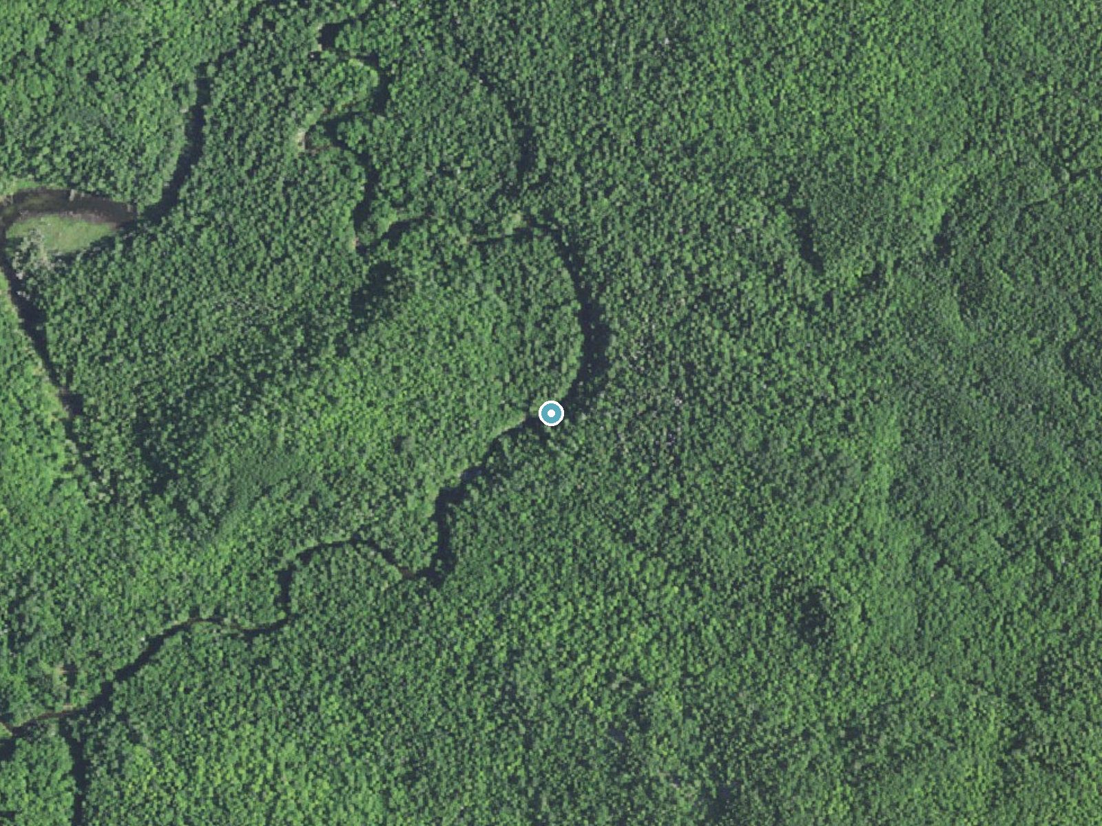 Aerial photo of the same ground around Lower Falls near Big Bay, Michigan, for comparison with the lidar view