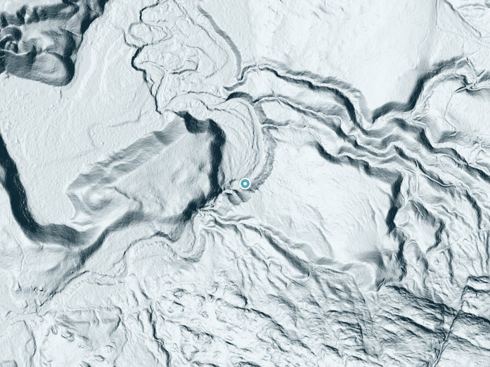 LiDAR bare-earth terrain around Lower Falls near Big Bay, Michigan, showing about 96 feet of drop, a steep tiered drop, facing northwest