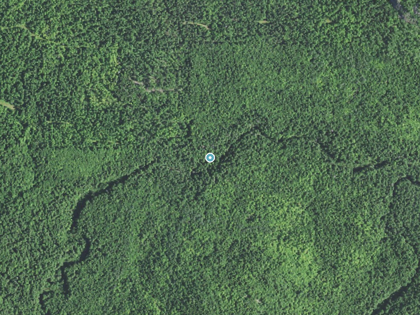 Aerial photo of the same ground around Upper Falls near Big Bay, Michigan, for comparison with the lidar view