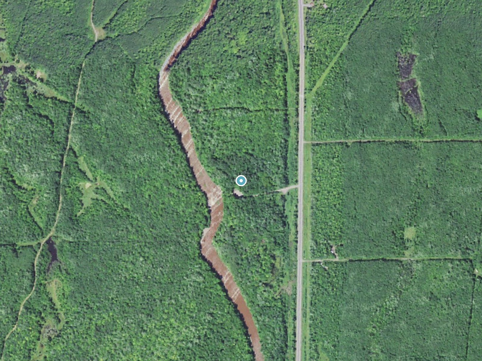 Aerial photo of the same ground around Bonanza Falls near White Pine, Michigan, for comparison with the lidar view