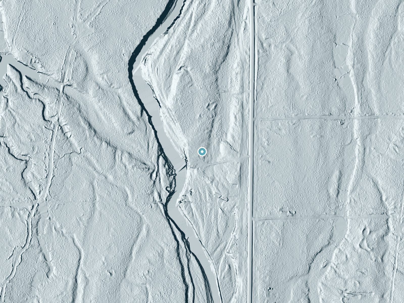 LiDAR bare-earth terrain around Bonanza Falls near White Pine, Michigan, showing about 23 feet of drop