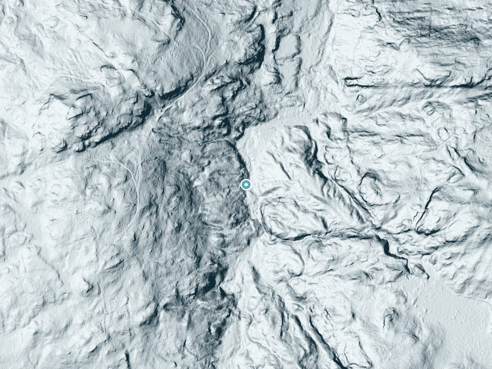 LiDAR bare-earth terrain around Turkey Neck Falls near Big Bay, Michigan, showing about 55 feet of drop, a long cascade, facing east