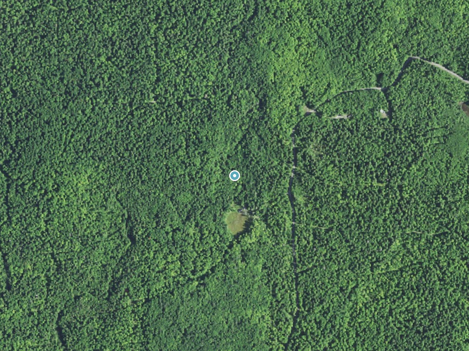 Aerial photo of the same ground around Ravine River Falls near Skanee, Michigan, for comparison with the lidar view