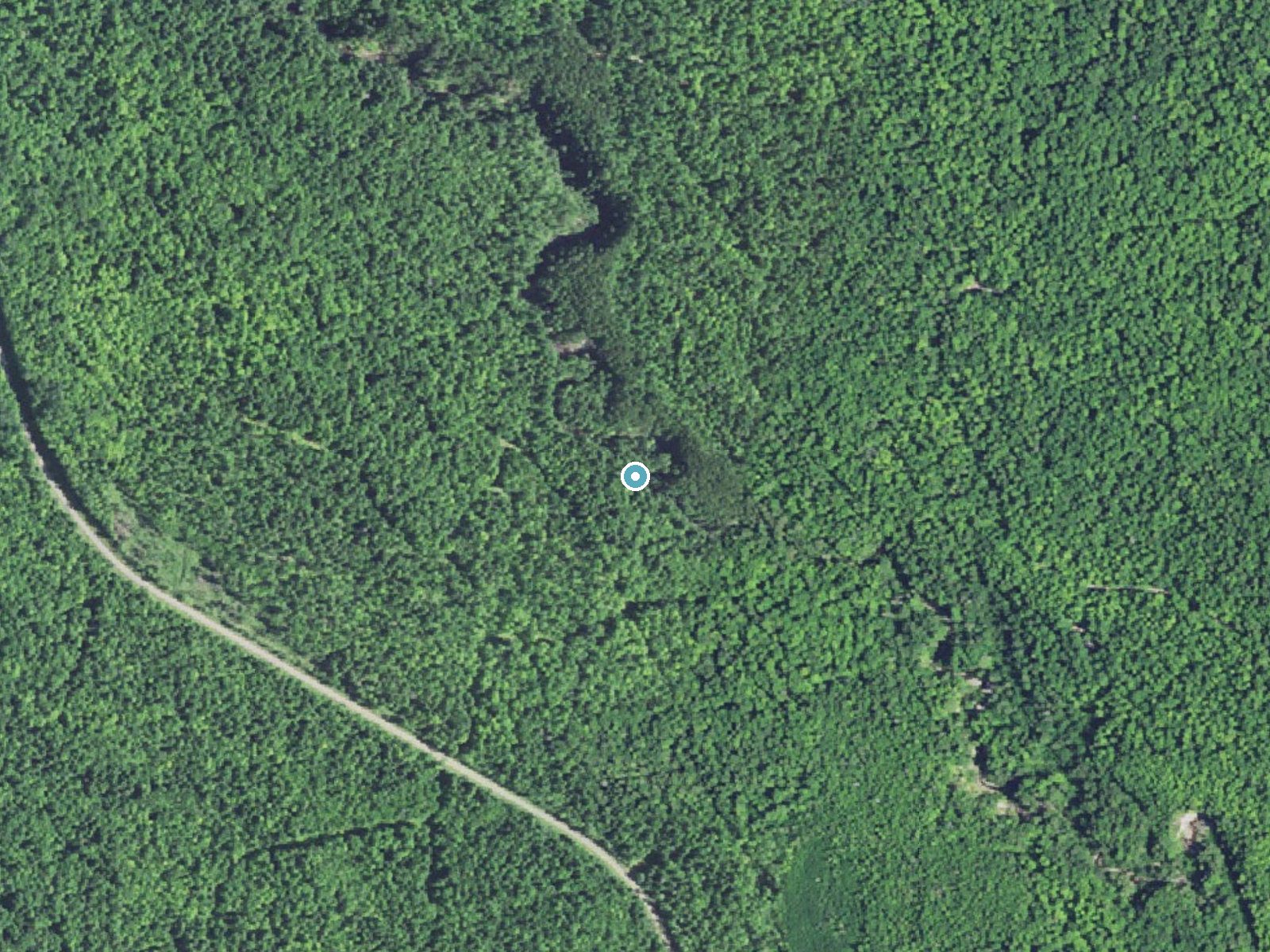 Aerial photo of the same ground around Quartzite Falls near Skanee, Michigan, for comparison with the lidar view