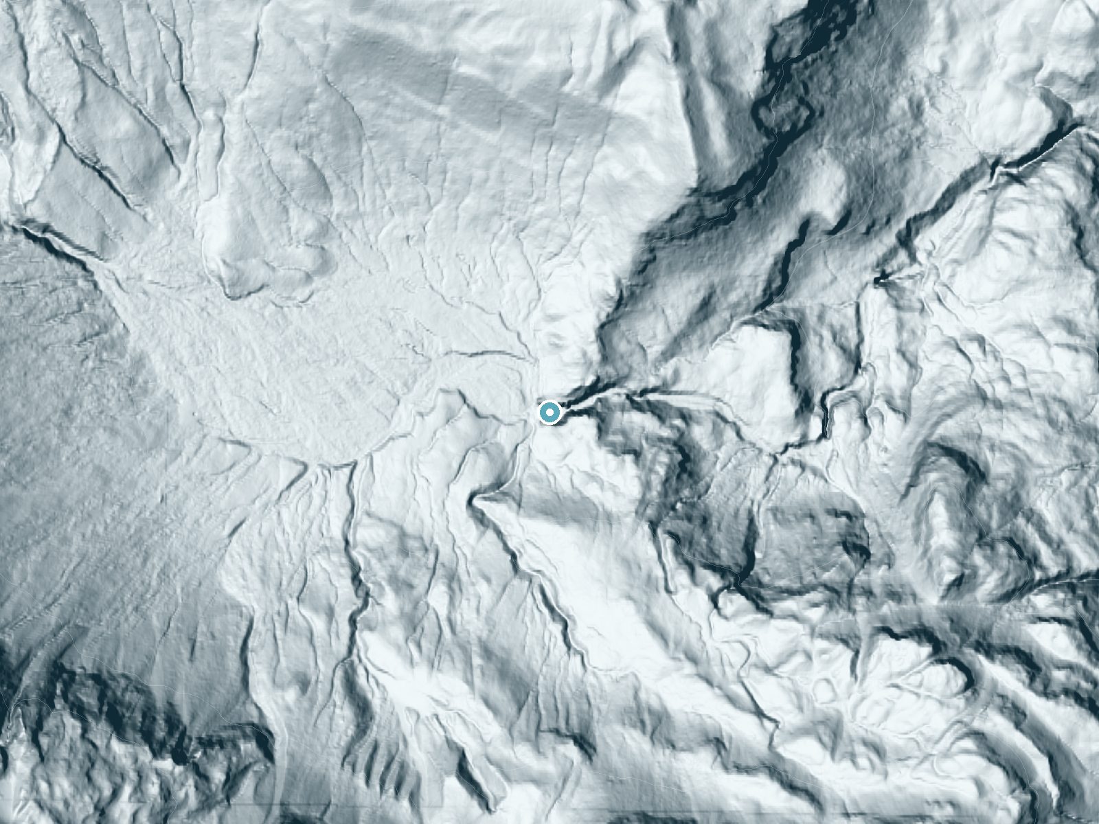 LiDAR bare-earth terrain around Wauhaukaupauken Falls near Packwood, Washington, showing about 113 feet of drop, a steep tiered drop, facing northwest