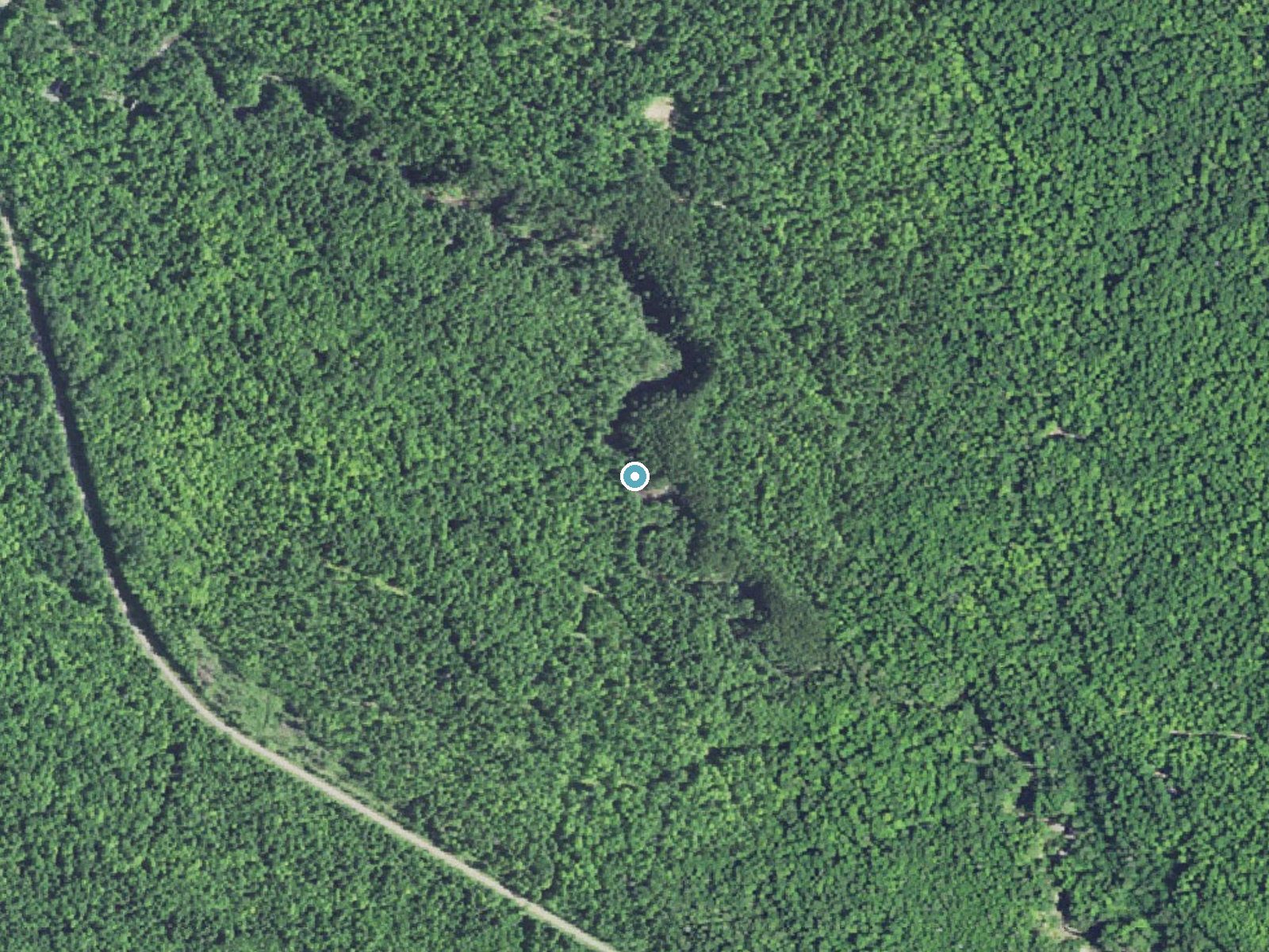 Aerial photo of the same ground around Slide Falls near Skanee, Michigan, for comparison with the lidar view