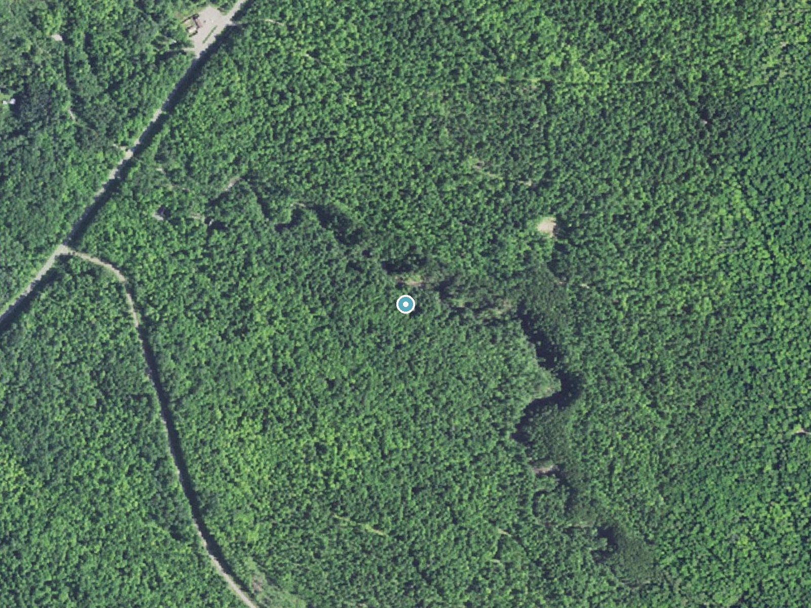 Aerial photo of the same ground around Slate River Falls near Skanee, Michigan, for comparison with the lidar view