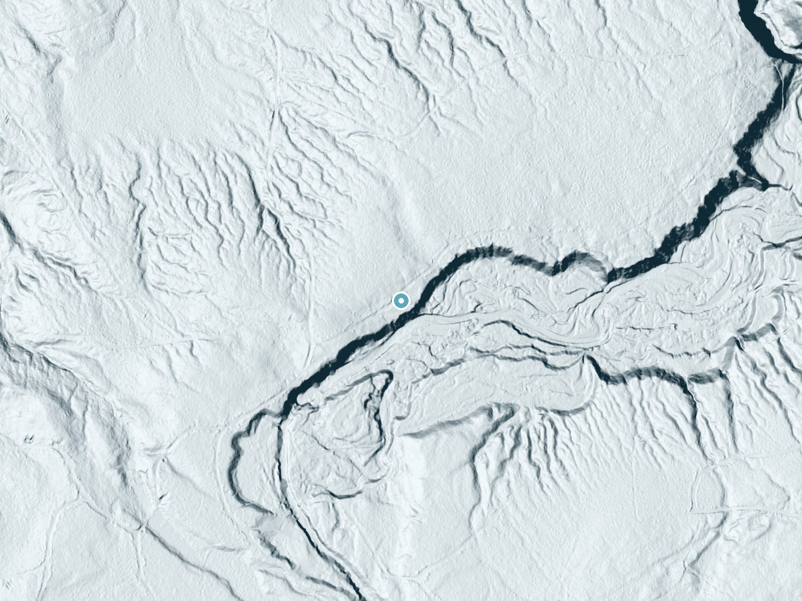 LiDAR bare-earth terrain around Big Falls near Skanee, Michigan, showing about 59 feet of drop, a steep tiered drop, facing southeast
