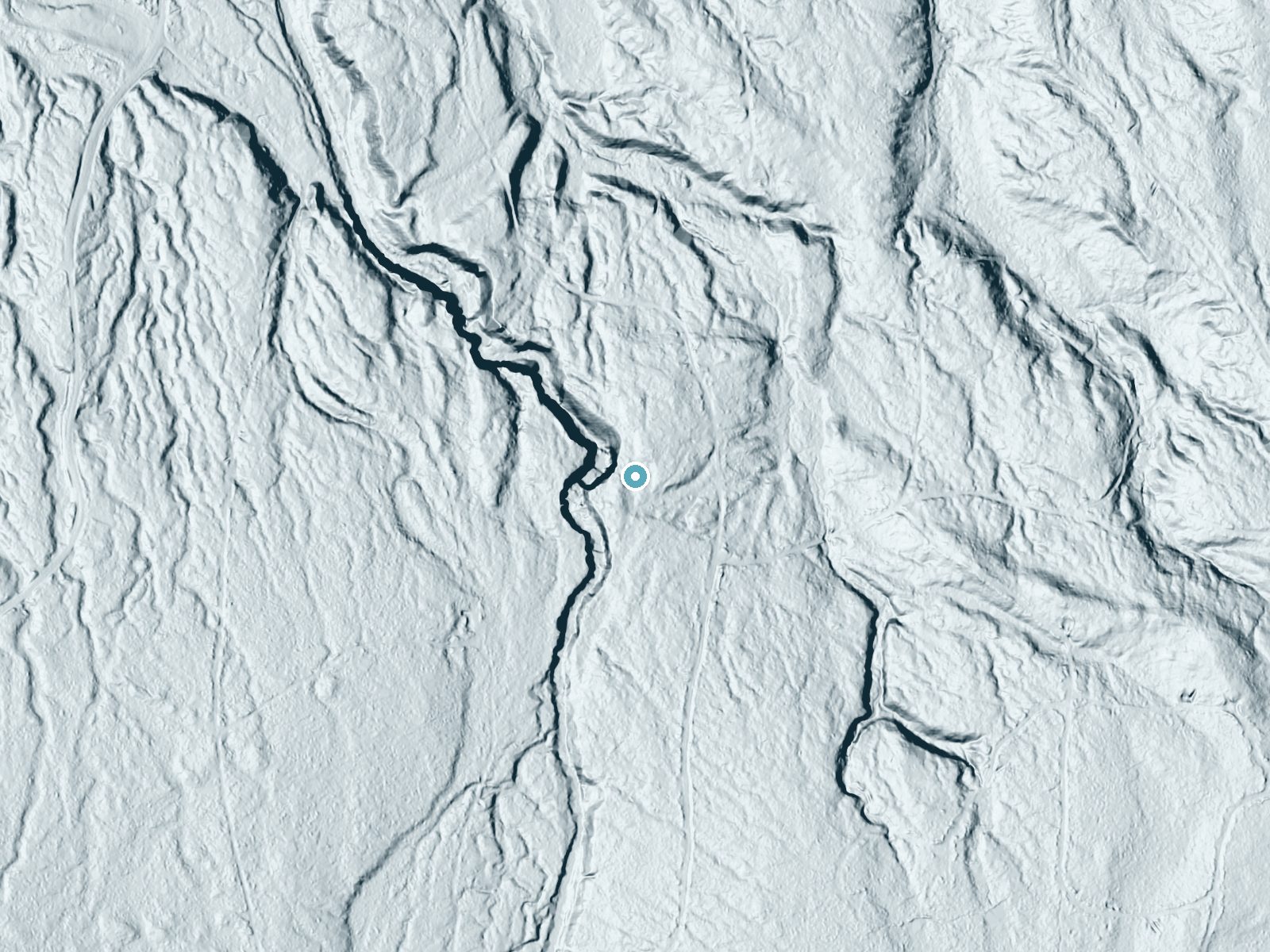 LiDAR bare-earth terrain around West Branch Falls near Skanee, Michigan, showing about 64 feet of drop, a steep tiered drop, facing northwest
