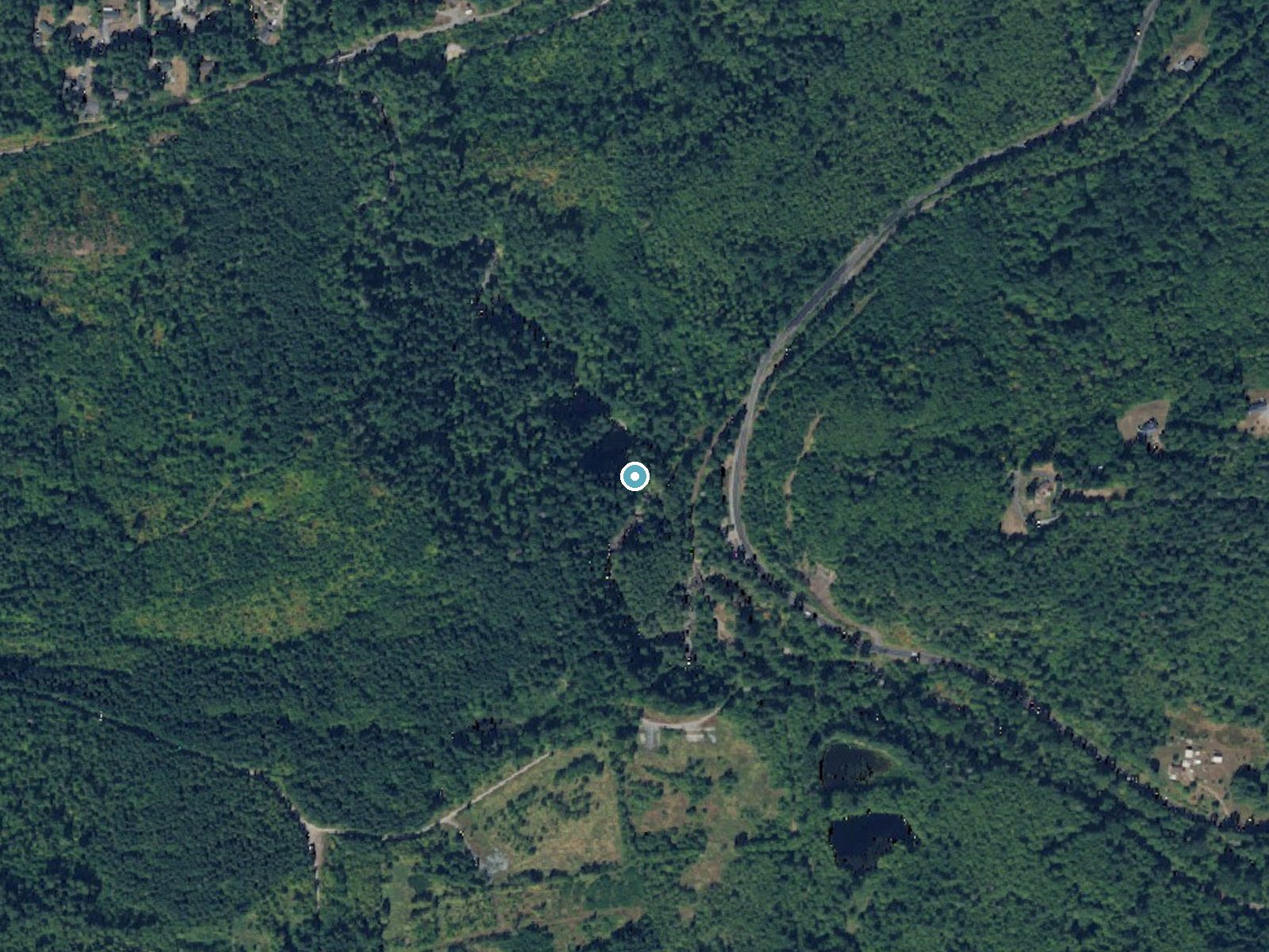 Aerial photo of the same ground around Little Mashel Falls near Eatonville, Washington, for comparison with the lidar view