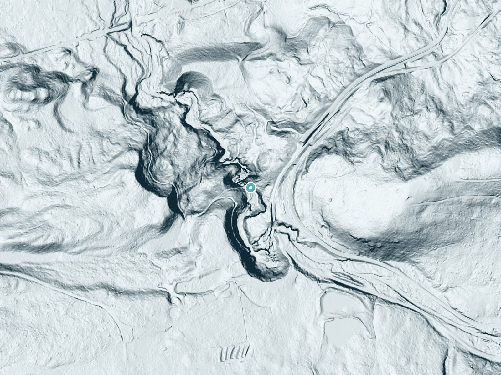 LiDAR bare-earth terrain around Little Mashel Falls near Eatonville, Washington, showing about 242 feet of drop, a steep tiered drop, facing northwest
