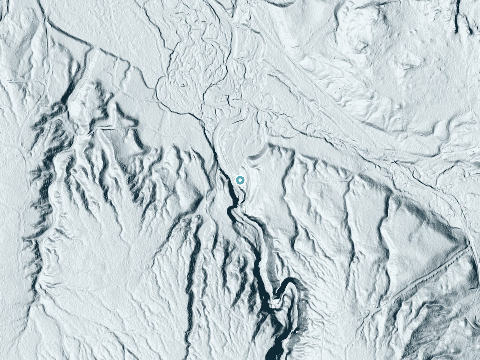 LiDAR bare-earth terrain around East Branch Falls near Skanee, Michigan, showing about 52 feet of drop, a long cascade, facing northwest