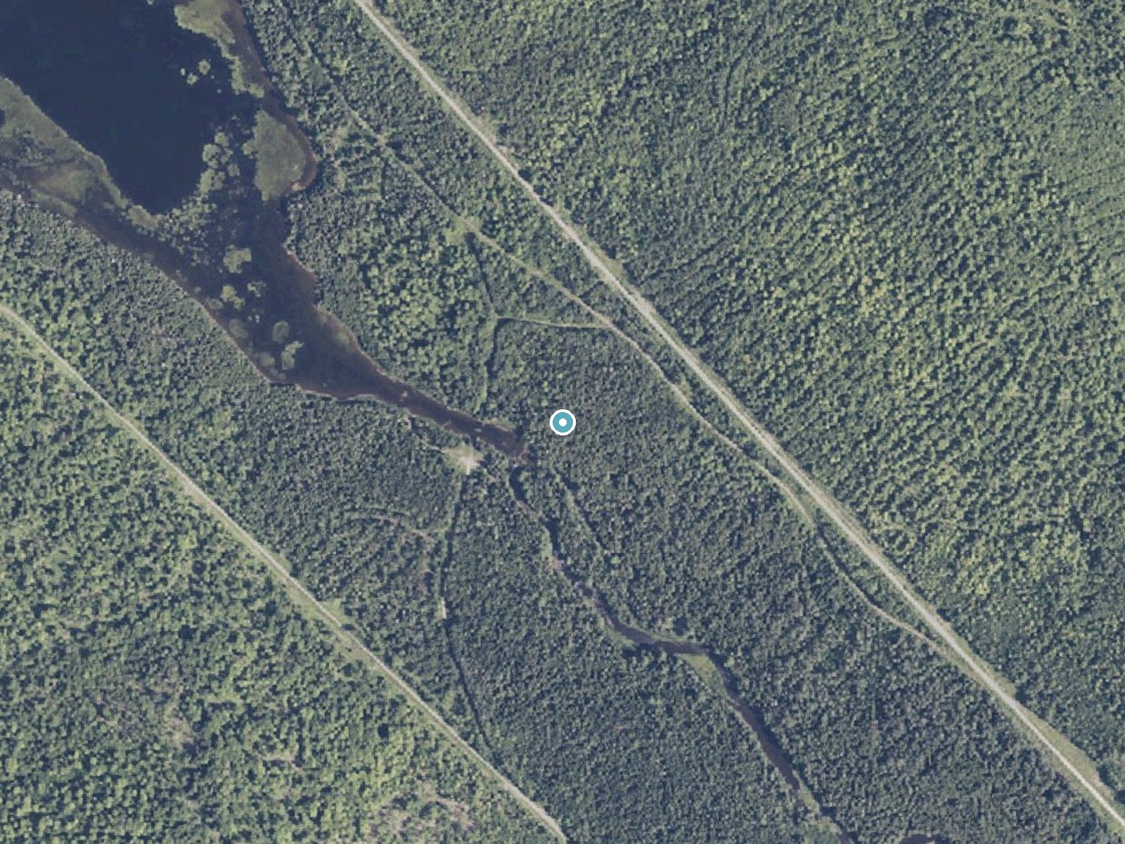 Aerial photo of the same ground around Fish River Falls near Caribou, Maine, for comparison with the lidar view