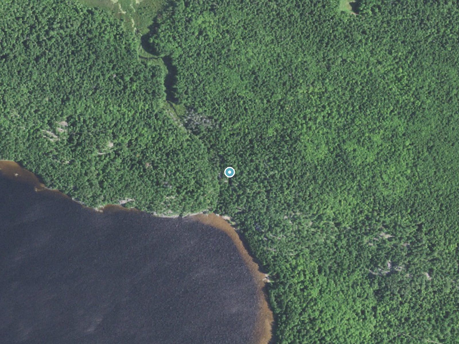 Aerial photo of the same ground around Eighty Foot Falls near Big Bay, Michigan, for comparison with the lidar view