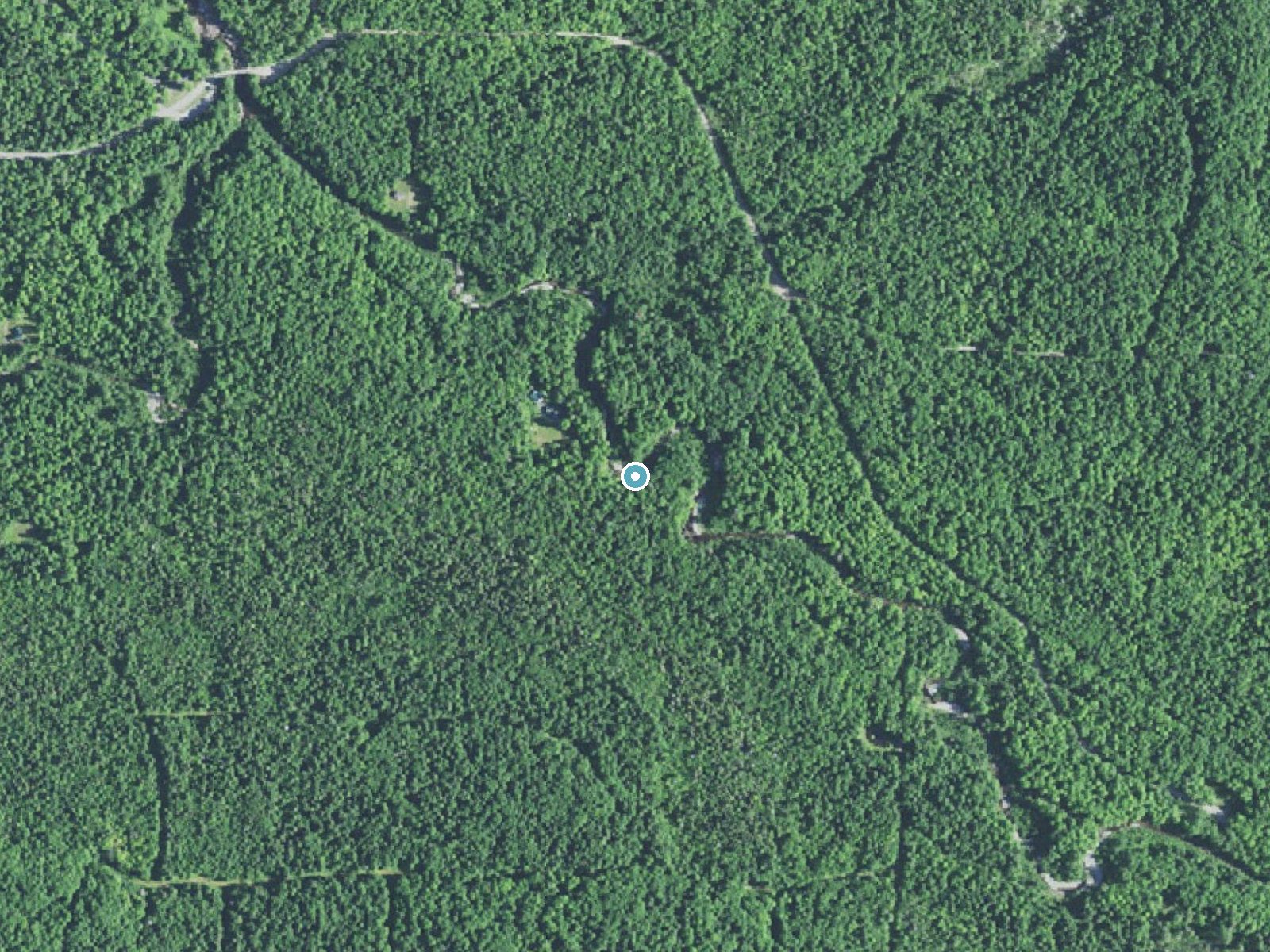 Aerial photo of the same ground around Ectasy Falls near Skanee, Michigan, for comparison with the lidar view