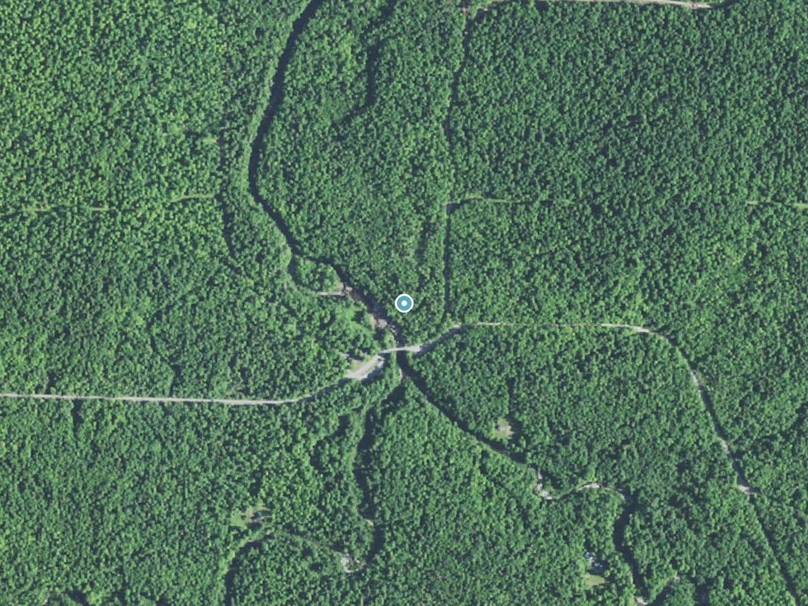Aerial photo of the same ground around Lower Falls near Skanee, Michigan, for comparison with the lidar view