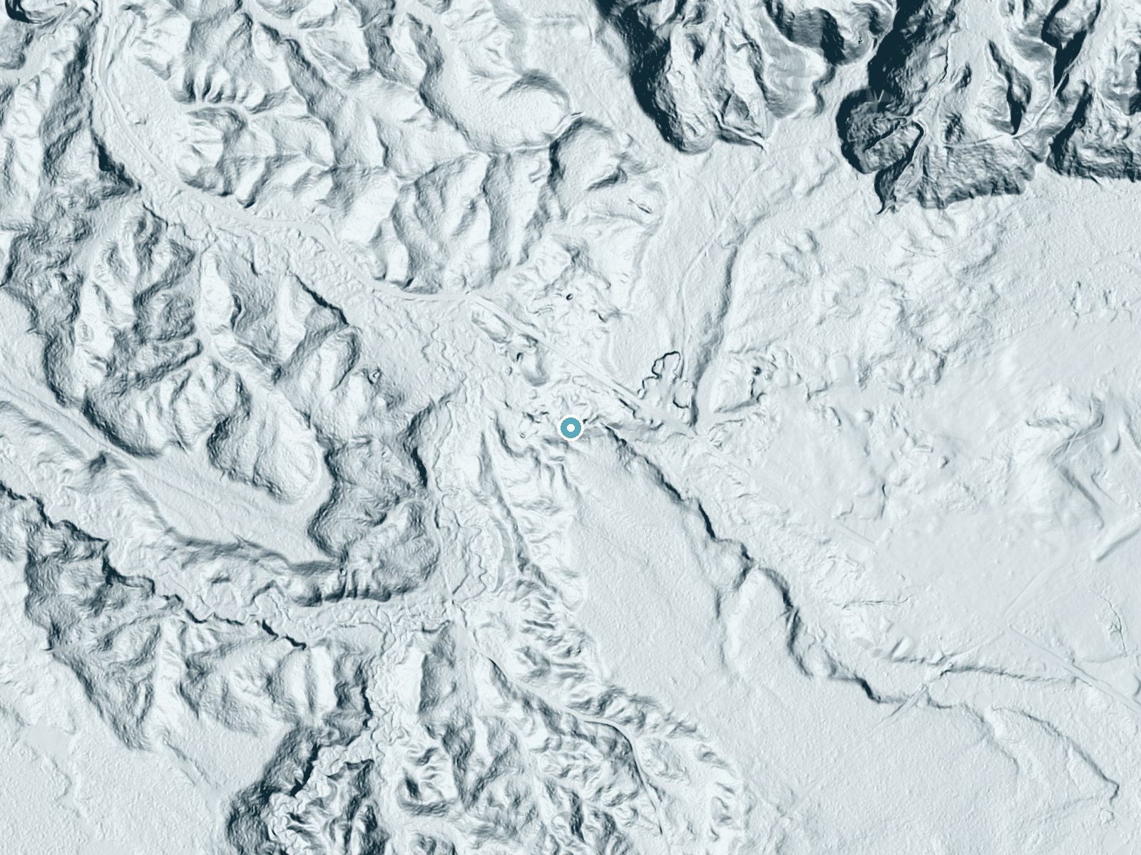 LiDAR bare-earth terrain around Wyandotte Falls near Pelkie, Michigan, showing about 65 feet of drop, a long cascade, facing northwest