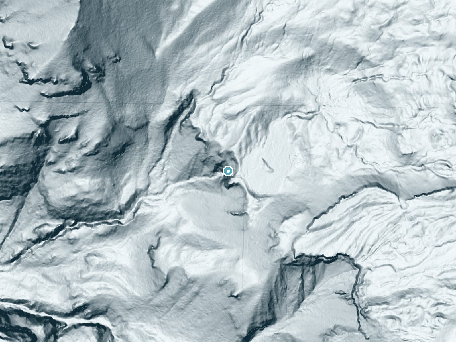 LiDAR bare-earth terrain around Spray Falls near Ashford, Washington, showing about 461 feet of drop, a single sheer drop, facing west