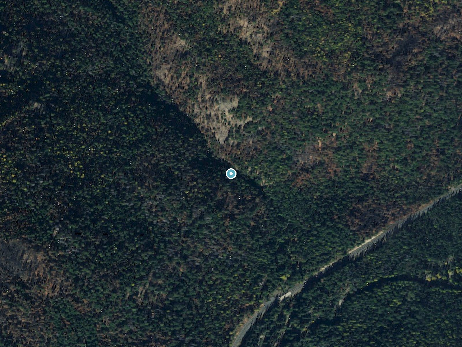 Aerial photo of the same ground around Union Creek Falls near Cliffdell, Washington, for comparison with the lidar view