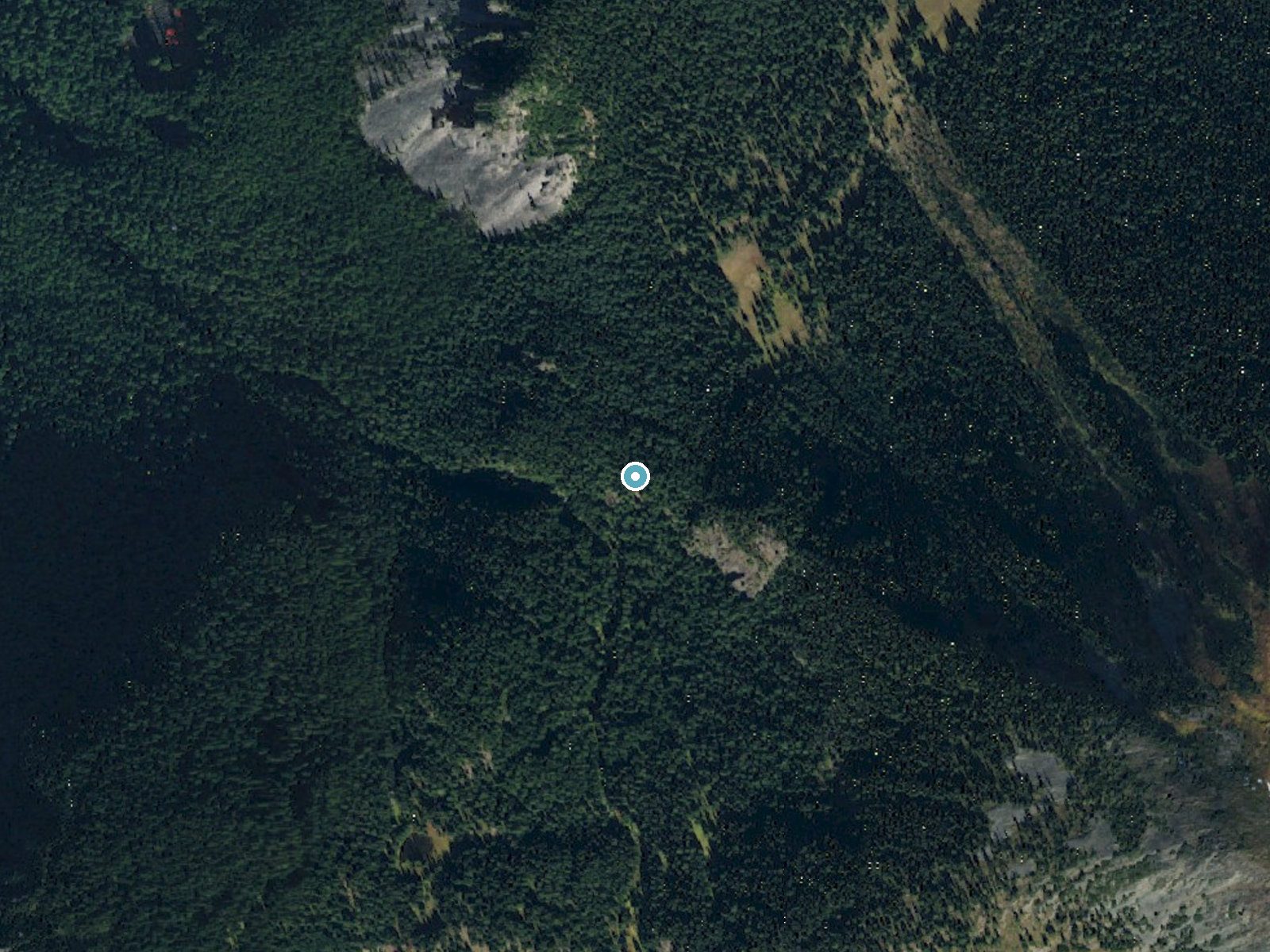 Aerial photo of the same ground around Affi Falls near Greenwater, Washington, for comparison with the lidar view