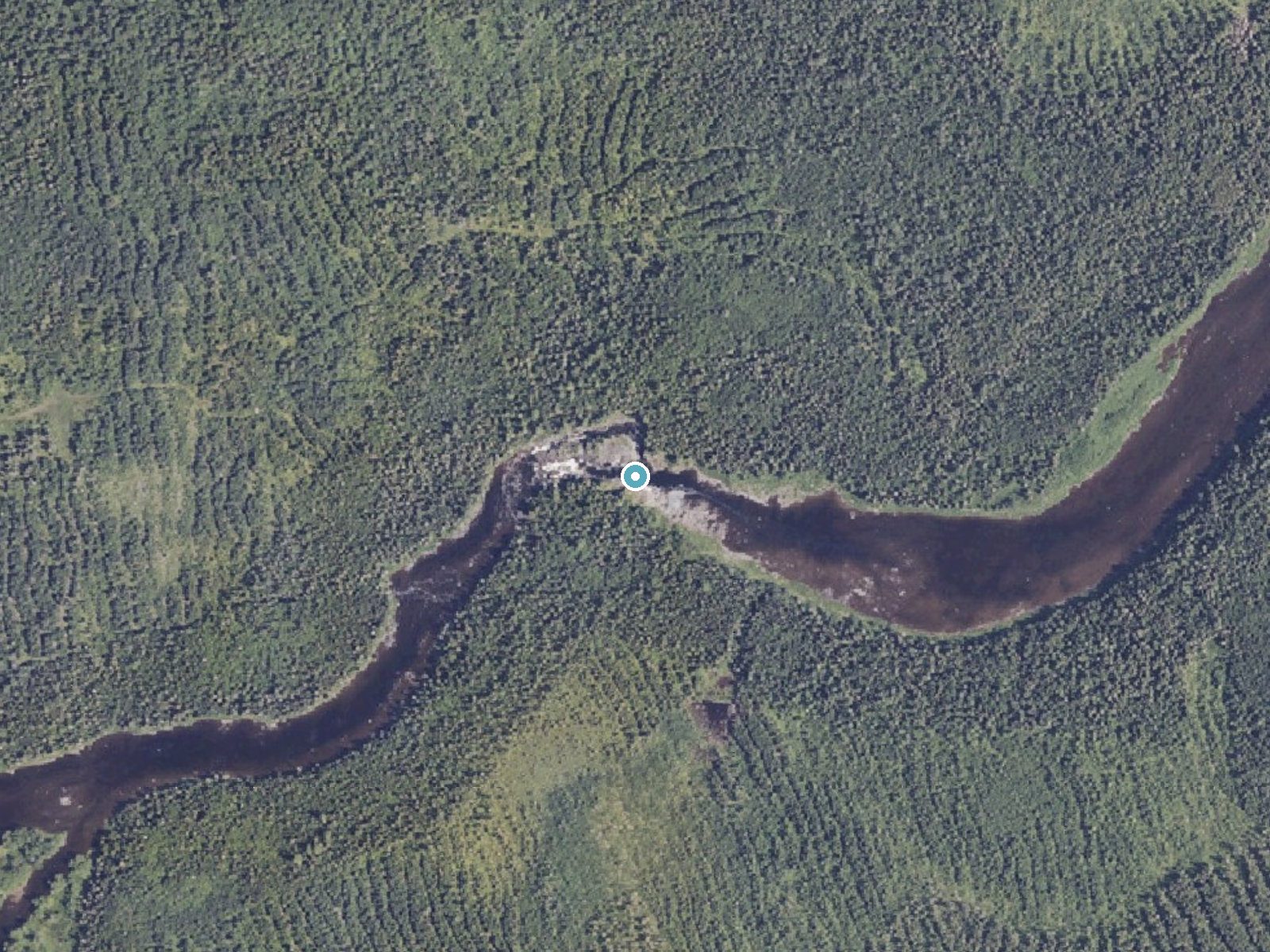 Aerial photo of the same ground around Allagash Falls near Grand Isle, Maine, for comparison with the lidar view