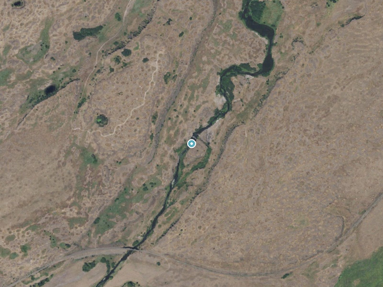 Aerial photo of the same ground around Rock Creek Falls near St. John, Washington, for comparison with the lidar view