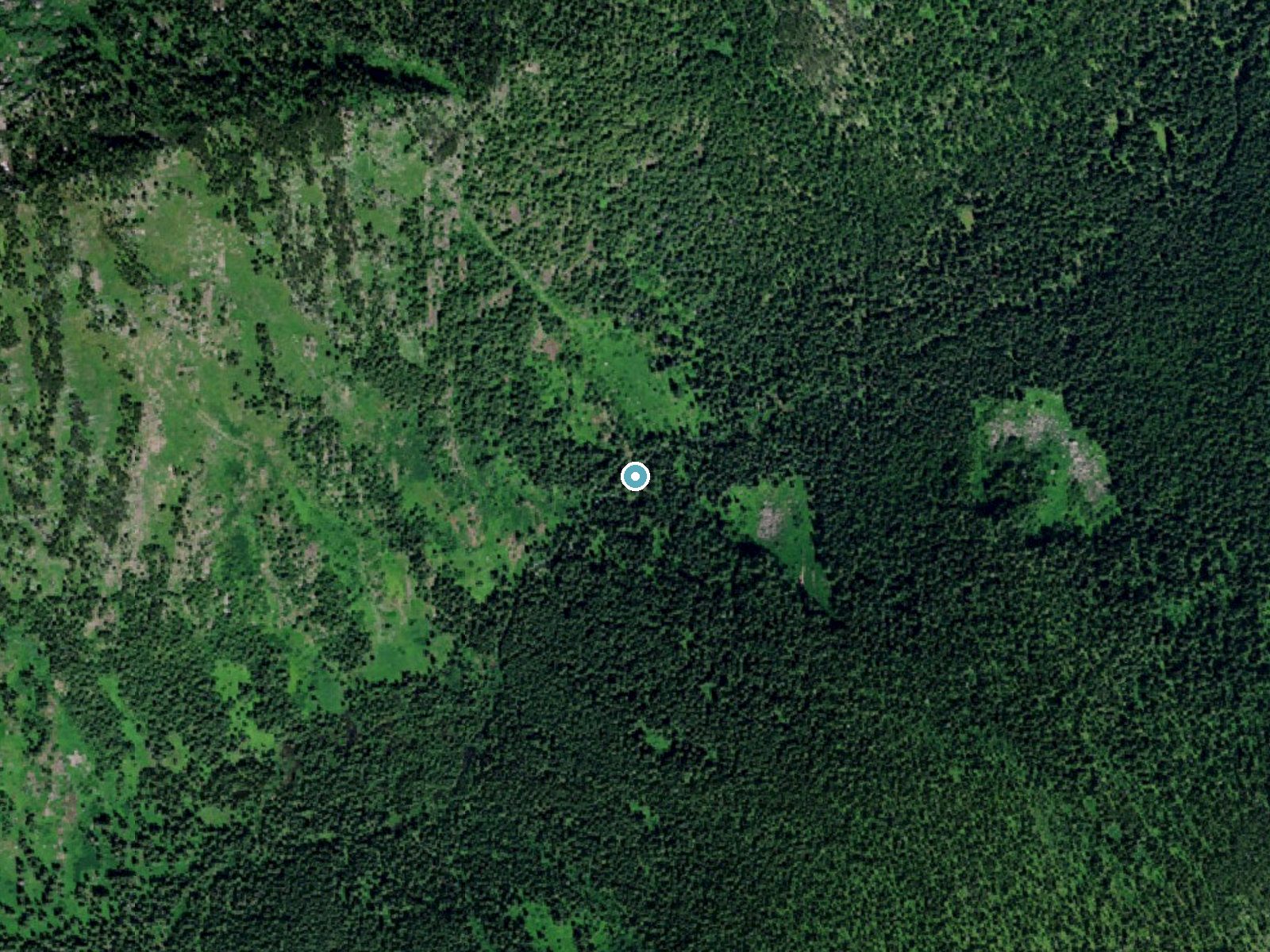 Aerial photo of the same ground around Lost Creek Falls near St. Regis, Montana, for comparison with the lidar view