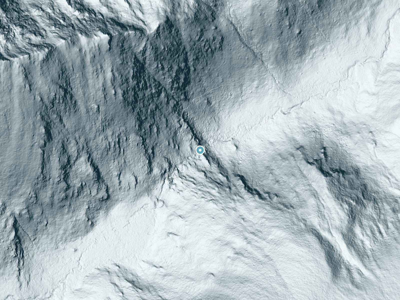LiDAR bare-earth terrain around Lost Creek Falls near St. Regis, Montana, showing about 196 feet of drop, a steep tiered drop, facing northeast