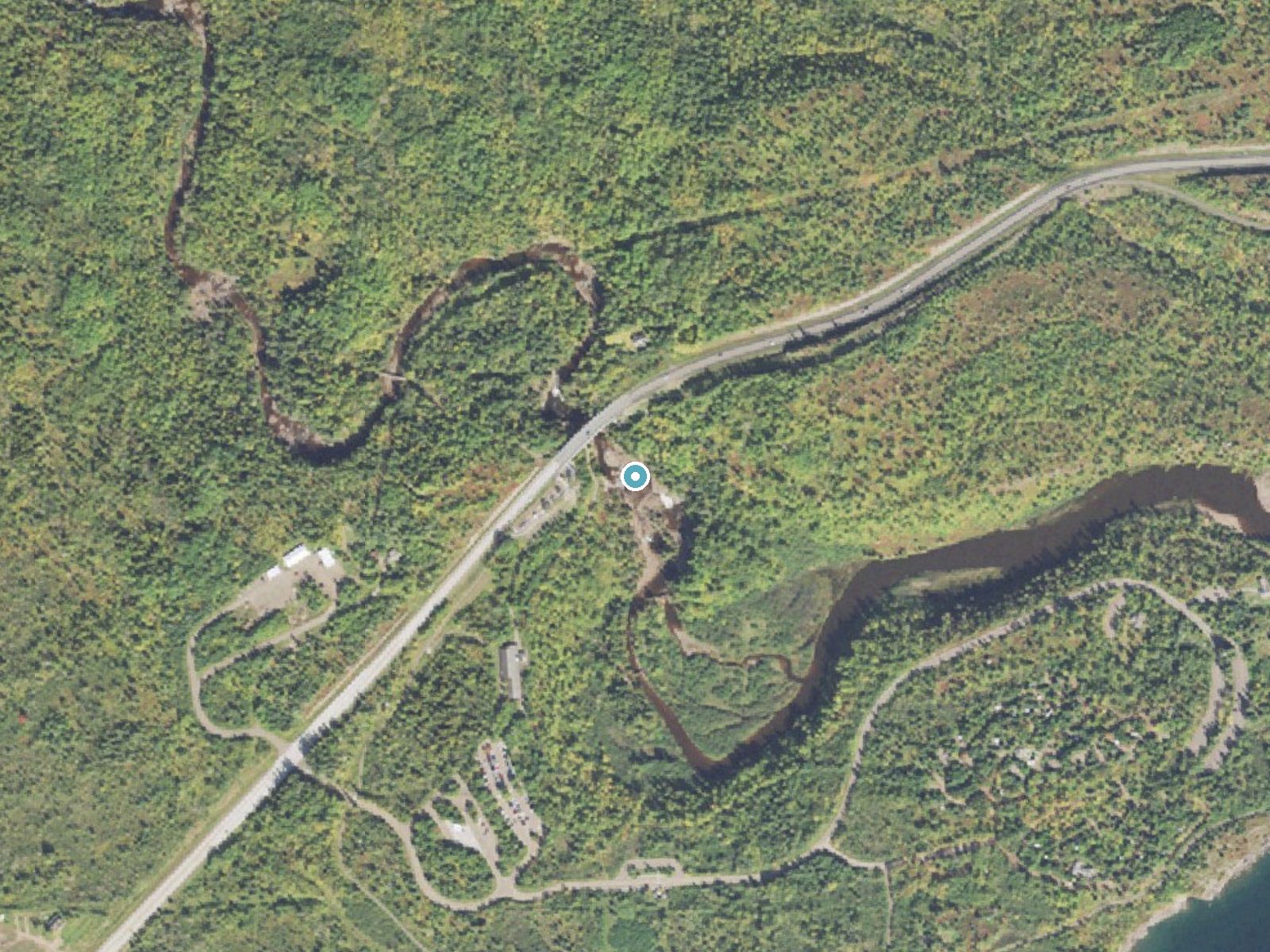 Aerial photo of the same ground around Gooseberry Falls near Beaver Bay, Minnesota, for comparison with the lidar view