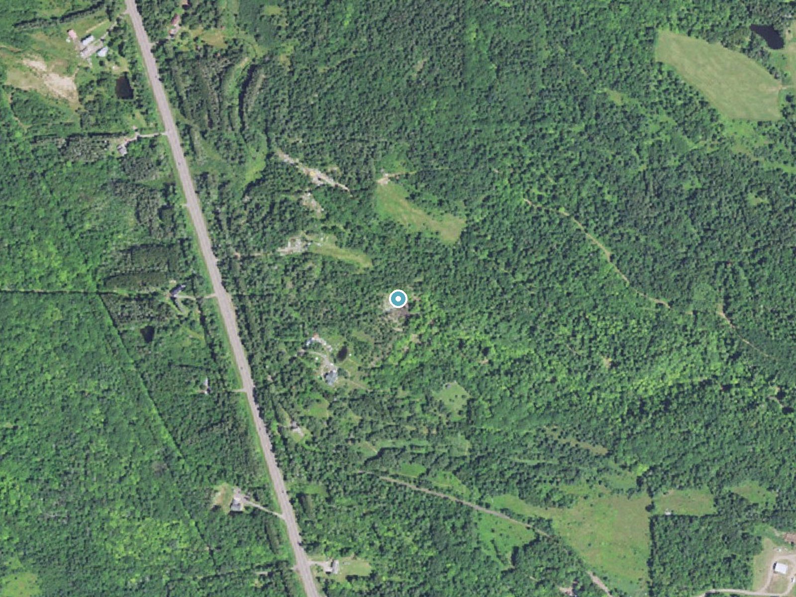 Aerial photo of the same ground around Houghton Falls near Lake Linden, Michigan, for comparison with the lidar view