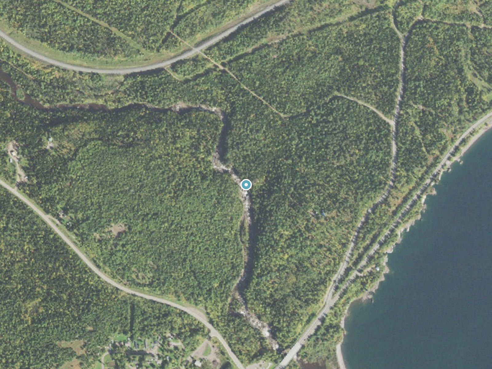 Aerial photo of the same ground around Beaver River Falls near Beaver Bay, Minnesota, for comparison with the lidar view