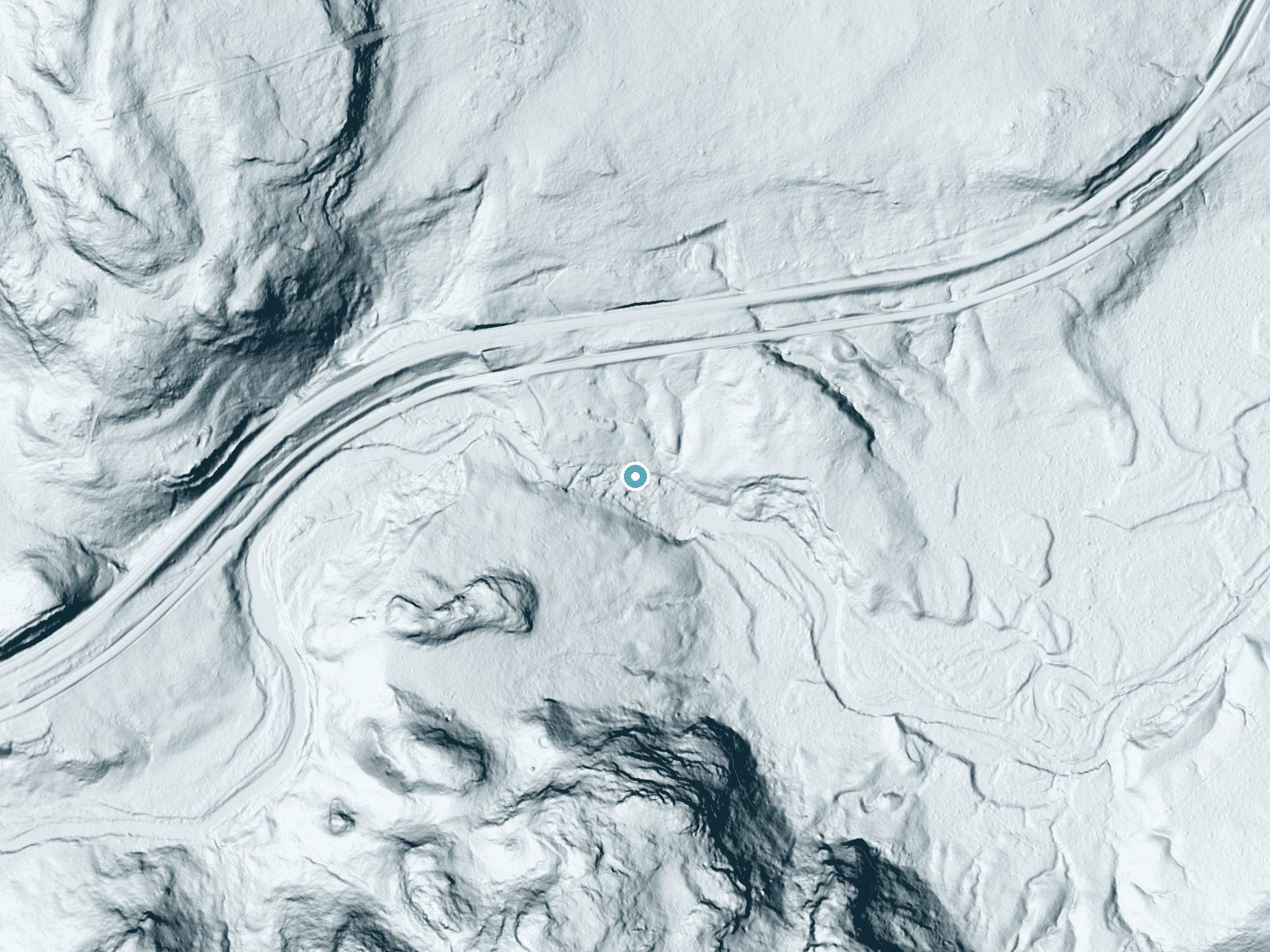 LiDAR bare-earth terrain around Glenn Avon Falls near Beaver Bay, Minnesota, showing about 64 feet of drop, a long cascade, facing southeast
