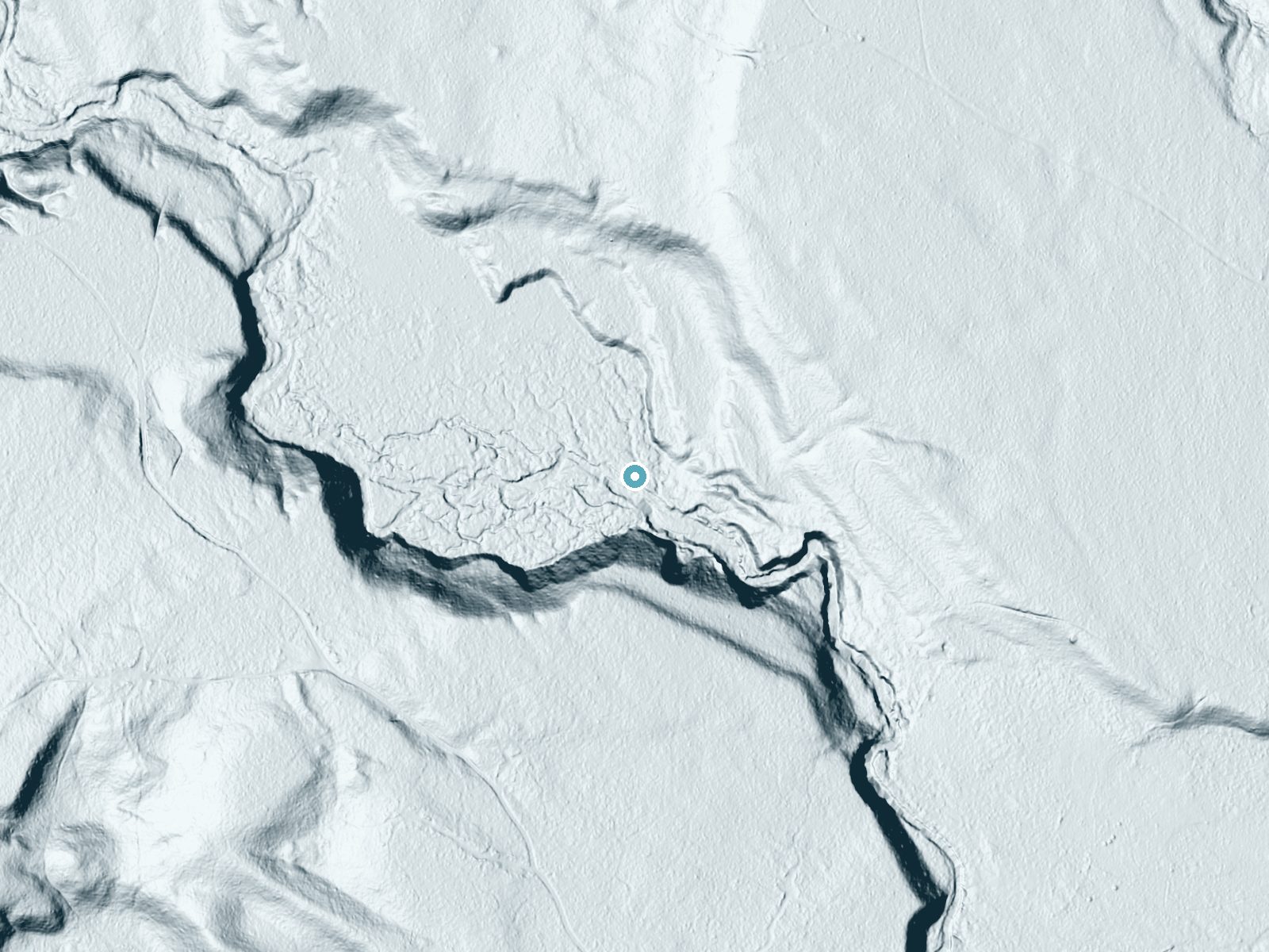 LiDAR bare-earth terrain around Upper Falls near Ahmeek, Michigan, showing about 26 feet of drop, a long cascade, facing west